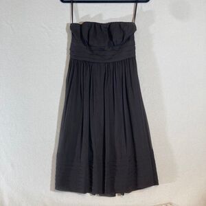 J. Crew Y2K Silk Chiffon Dress Sz 4P Brown Strapless Lined Babydoll Knee‎ Length